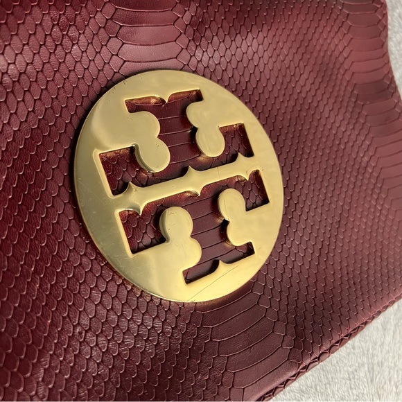 ✨✨✨✨SOLD✨✨✨✨ Tory Burch Authentic RARE Python Leather Maroon Shoulder Bag - Picture 4 of 10